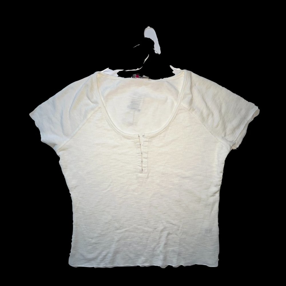Freshman Juniors Textured Henley Top White